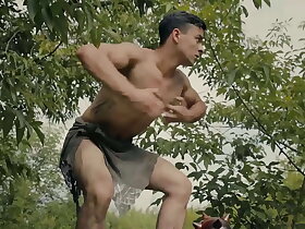 Sexy tarzan gay parody with barbarian boy in modern world