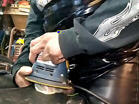 Leather dressed power tool masterbation