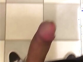 Asian guy jerking off in mall restroom