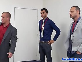 Bondage affectionate office stud banged by brass hats