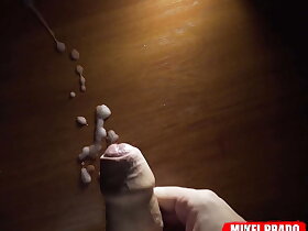 Uncut guy cums on table