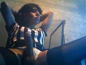 Hot crossdresser stroking coupled with cumming